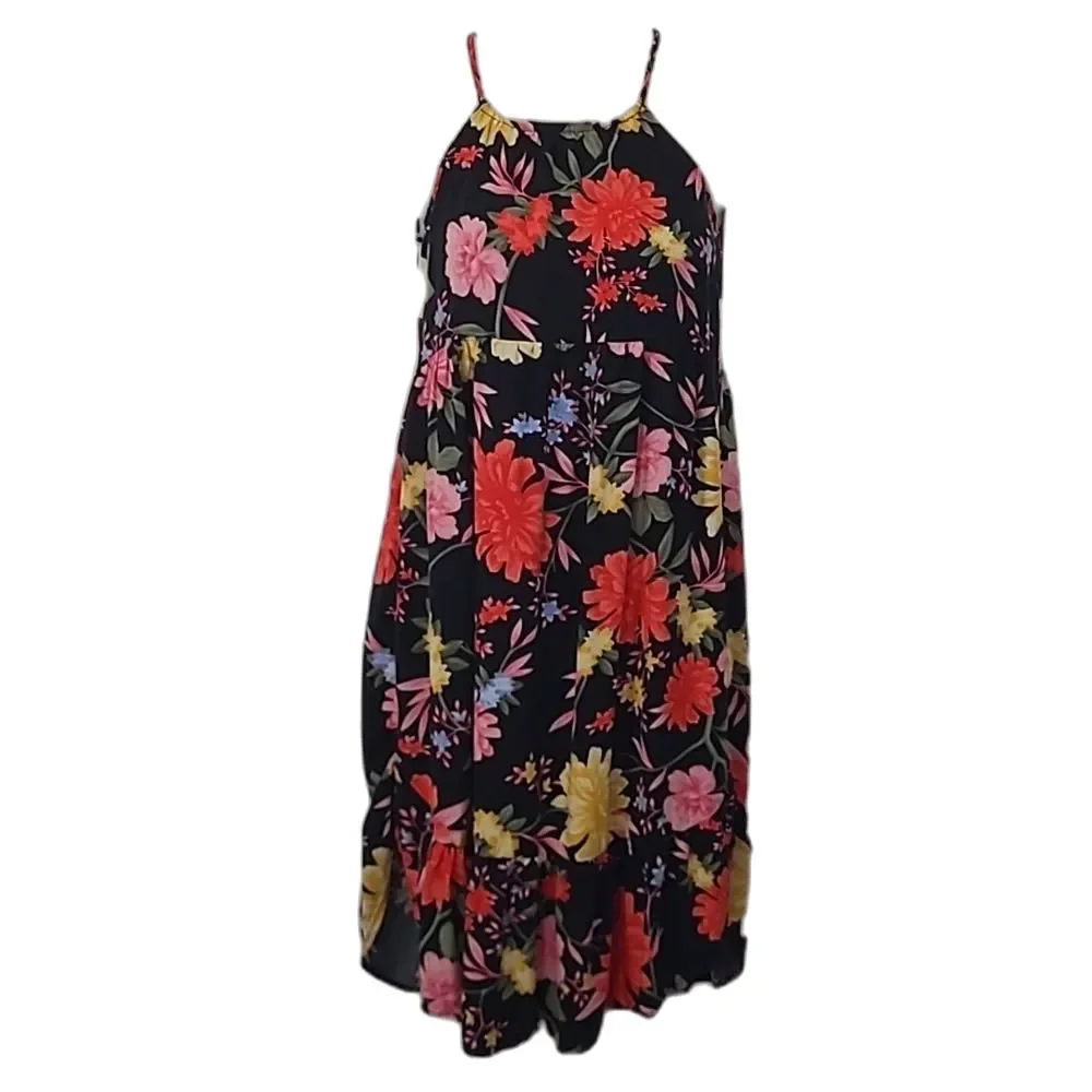 Old Navy Halter Sundress Spaghetti Strap Floral Print Tea Length Ruffle Dress